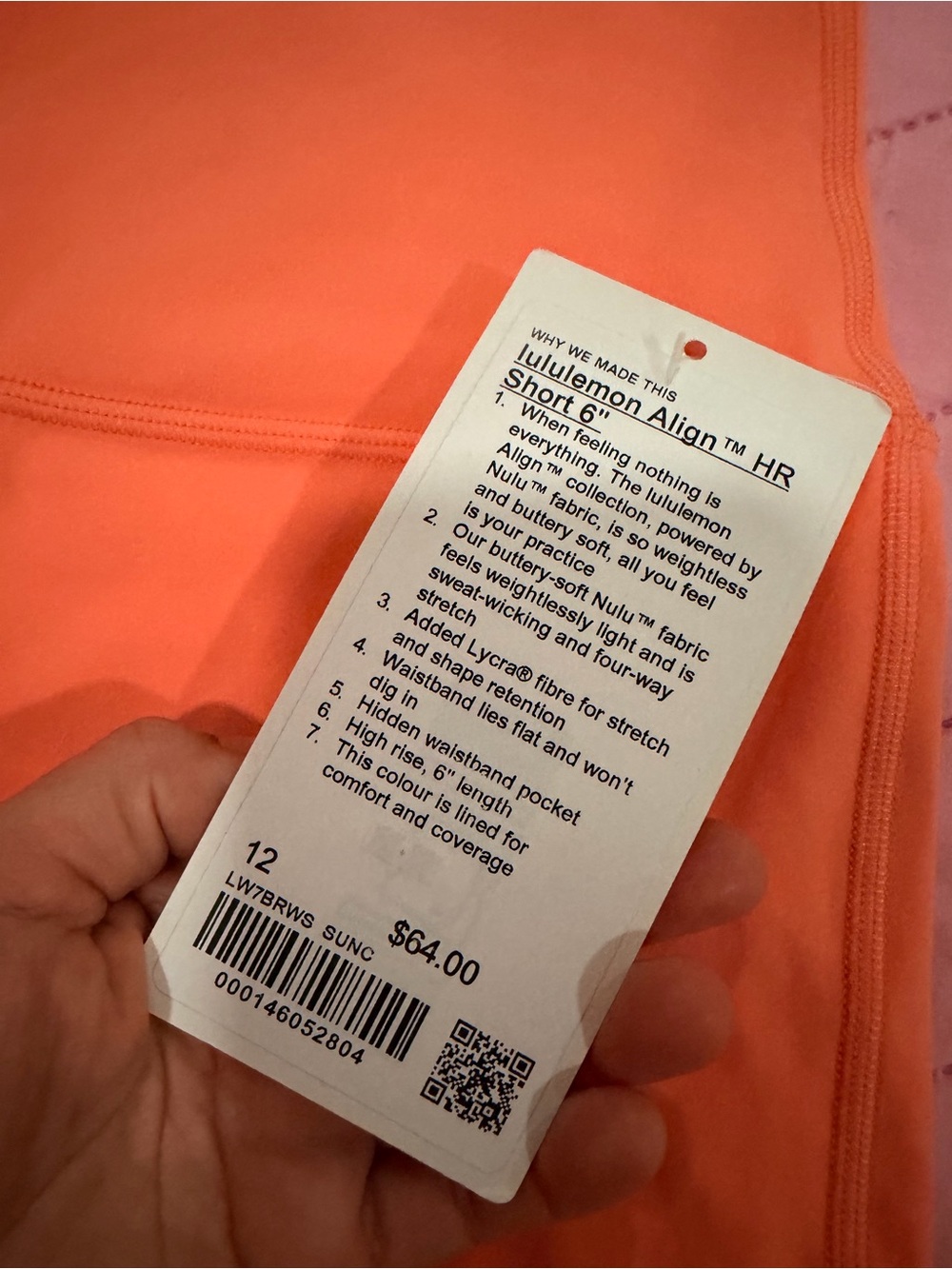 Lululemon Align™ High-Rise Short 6" SUNNY CORAL *SIZE 12 - Picture 3 of 5